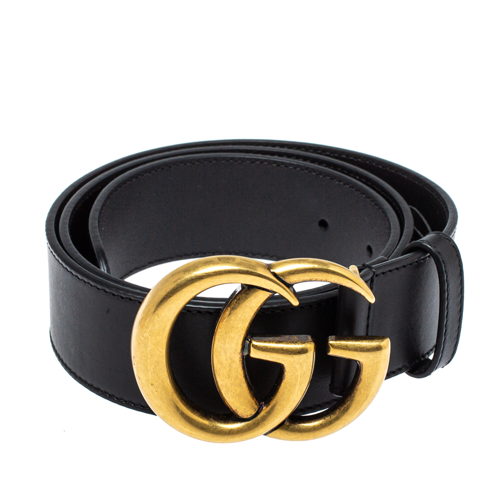 

Gucci Black Leather GG Marmont Buckle Belt