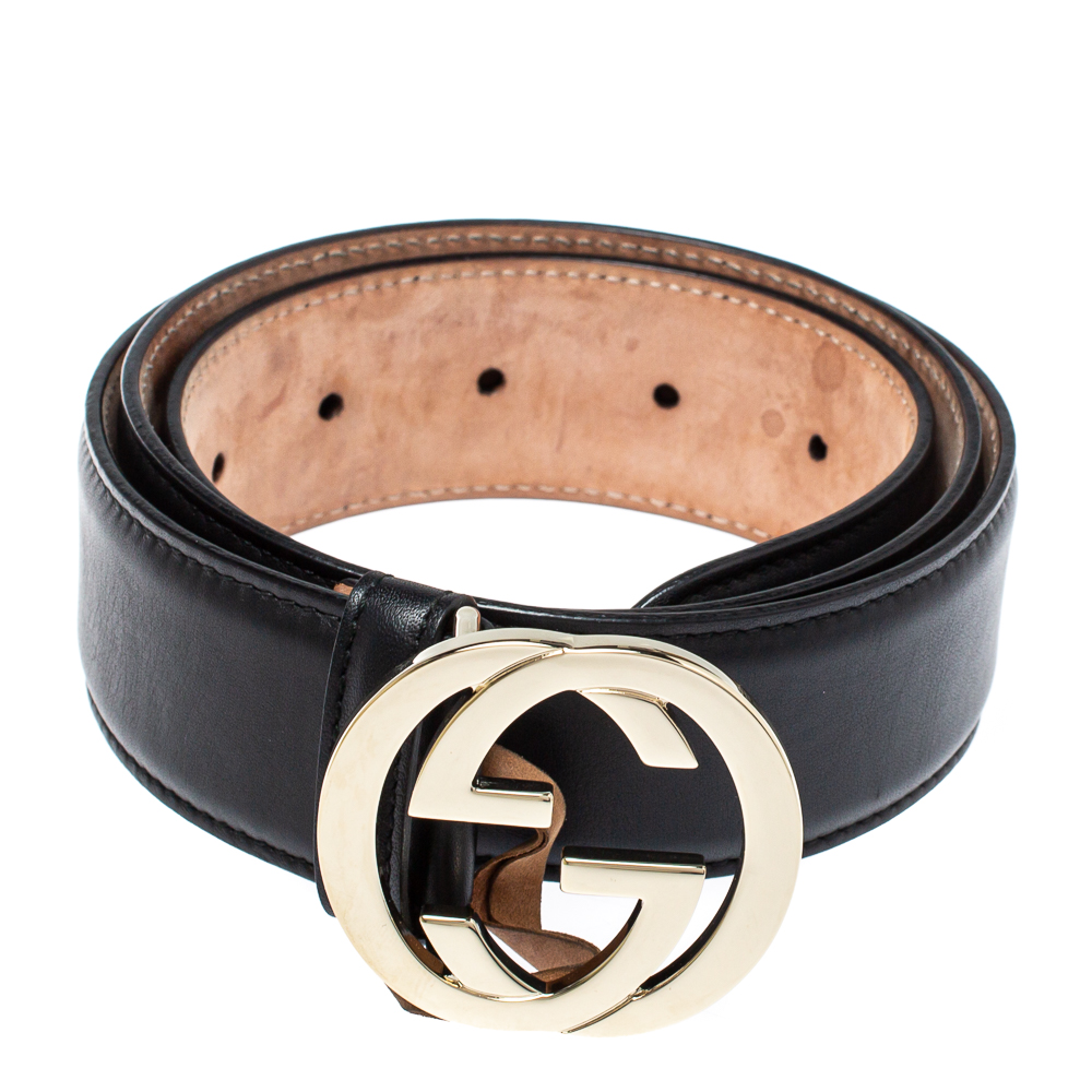 

Gucci Black Leather Interlocking G Buckle Belt
