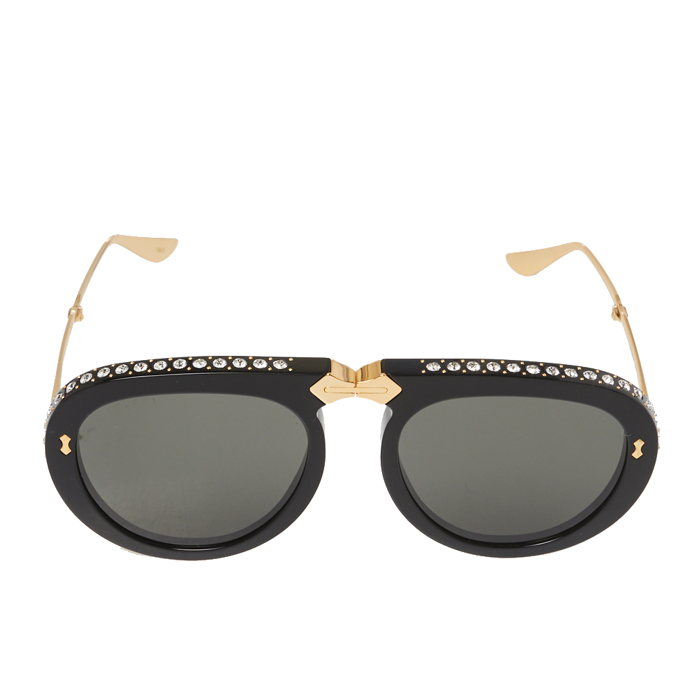 

Gucci Black Crystal Studded / Grey GG0307S Foldable Pilot Sunglasses