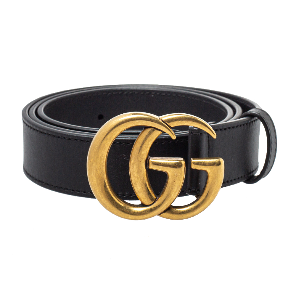 

Gucci Black Leather GG Marmont Buckle Belt