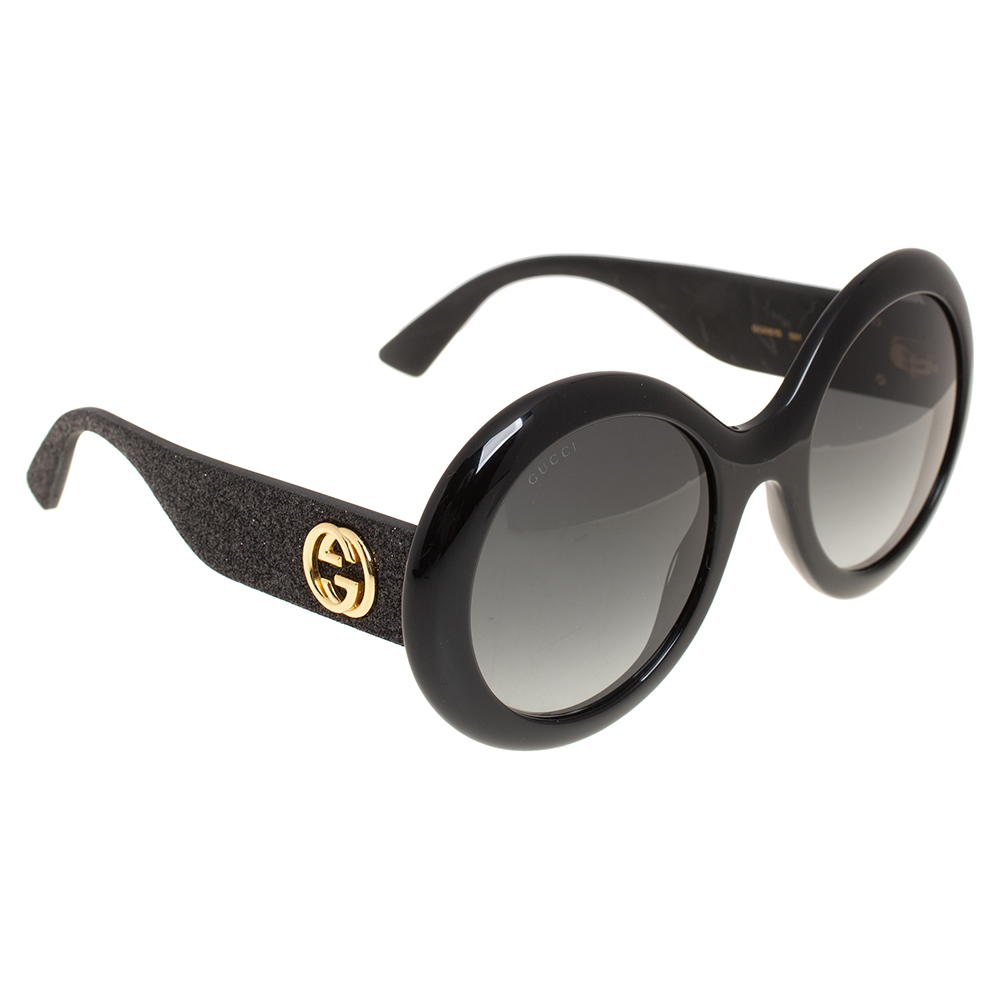 Pre-owned Gucci Black/ Grey Gradient Gg0101s Shimmer Round Sunglasses
