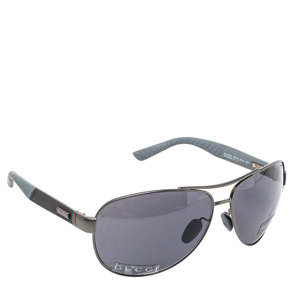 Pre-owned Gucci Gunmetal Tone/ Grey Gg 2246/s Polarized Aviator Sunglasses