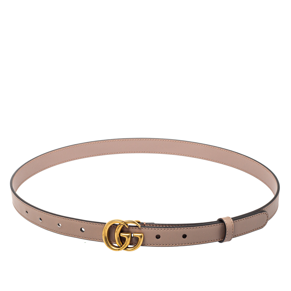 Pre-owned Gucci Beige Leather Gg Marmont Slim Belt 85cm