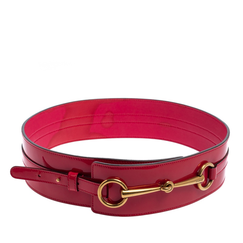 Pre-owned Gucci Dark Pink Patent Leather Horsebit Waist Belt 80cm