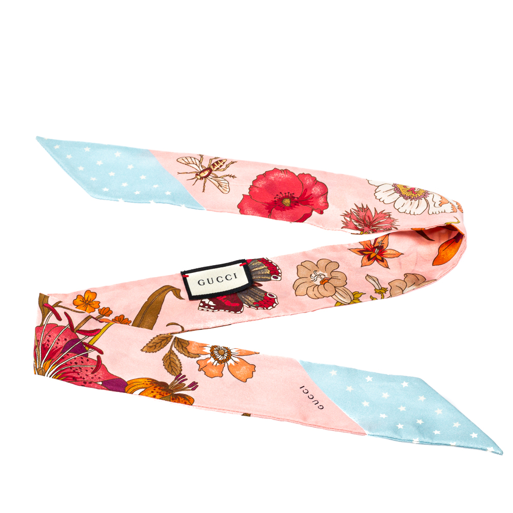 

Gucci Pink & Blue Floral Print Silk Neck Bow