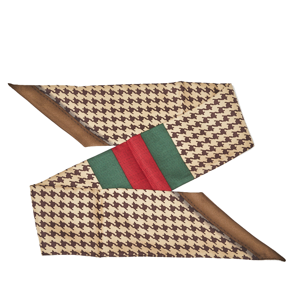 

Gucci Brown Houndstooth Web Print Silk Neck Bow Bandeau