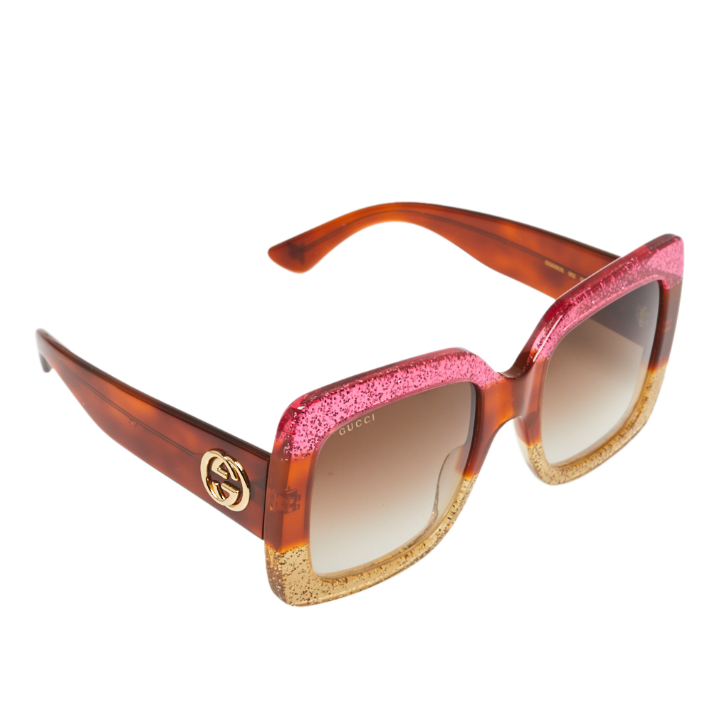 Pre-owned Gucci Bicolor Shimmer/ Brown Gradient Gg0083s Oversized Square Sunglasses