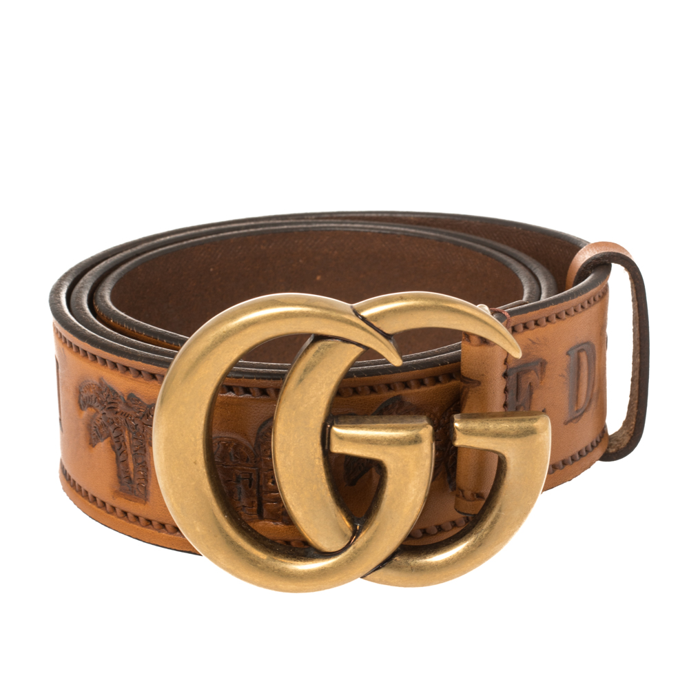 

Gucci Brown Leather Loved Double G Buckle Belt