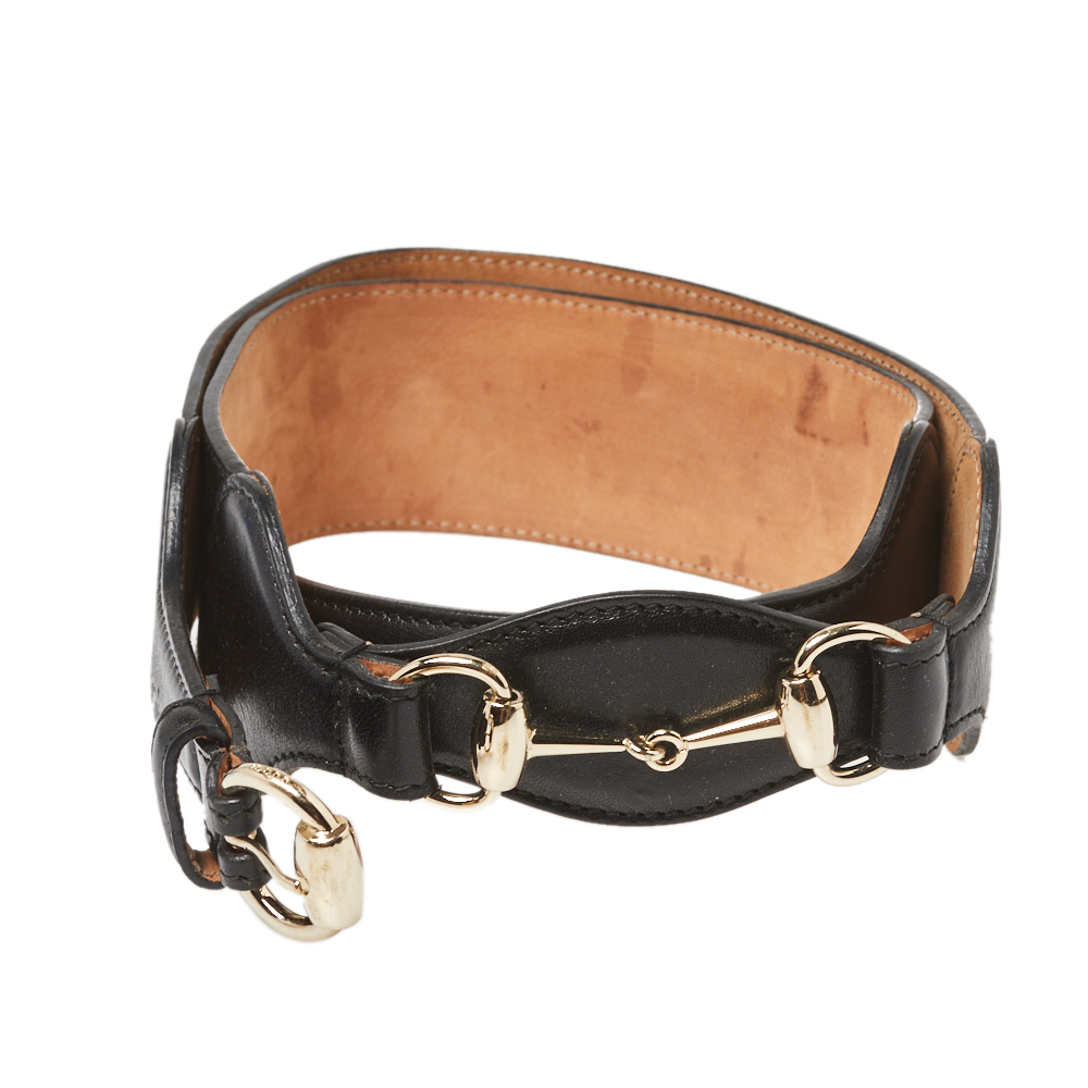 

Gucci Black Leather Horsebit Waist Belt
