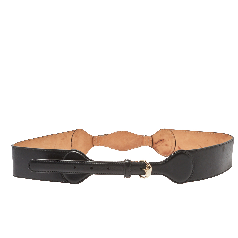 Pre-owned Gucci Black Leather Horsebit Waist Belt 100cm