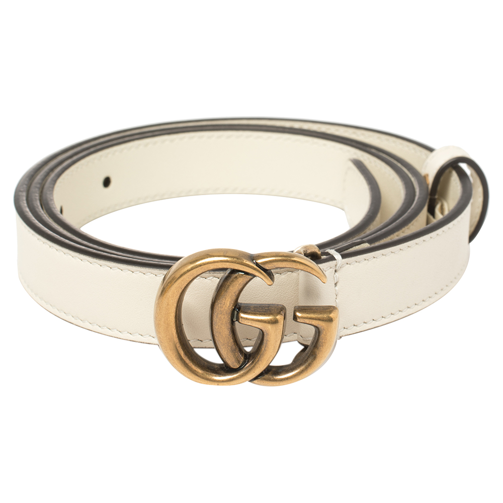 

Gucci Off White Leather GG Marmont Slim Belt