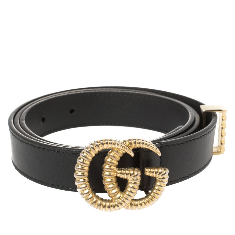 

Gucci Black Leather Torchon Double G Buckle Belt