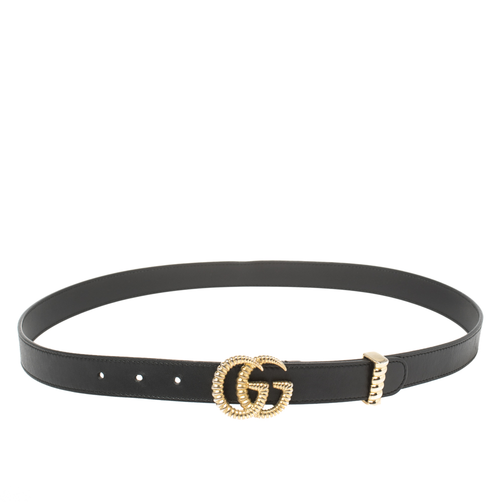 Pre-owned Gucci Black Leather Torchon Double G Buckle Belt 95cm