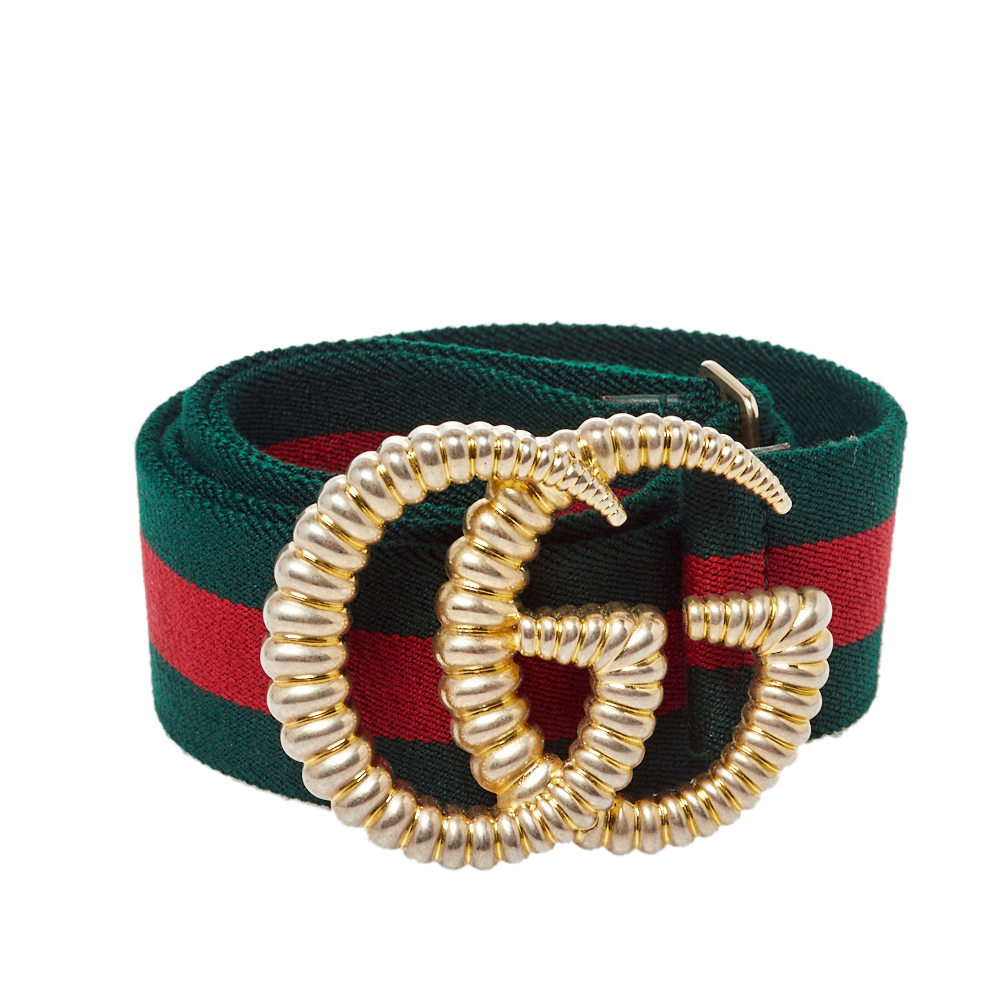 

Gucci Green/Red Web Elastic Torchon Double G Buckle Belt