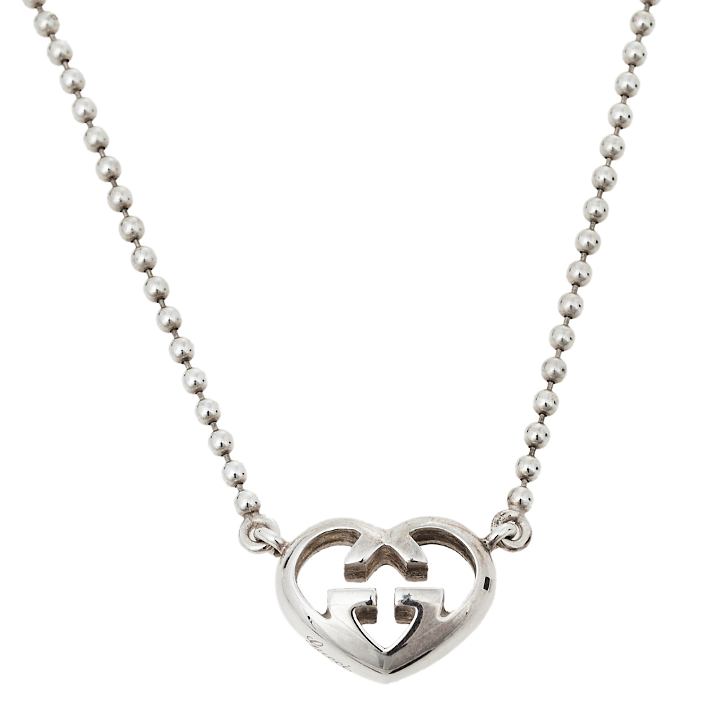 Pre-owned Gucci Sterling Silver Love Britt Heart Pendant Necklace