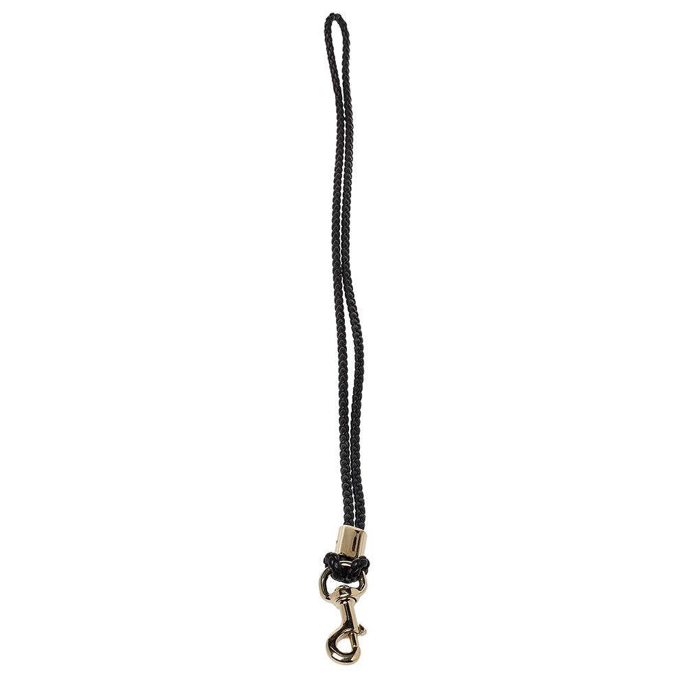Pre-owned Gucci Black Braided Leather Lanyard Key Fob