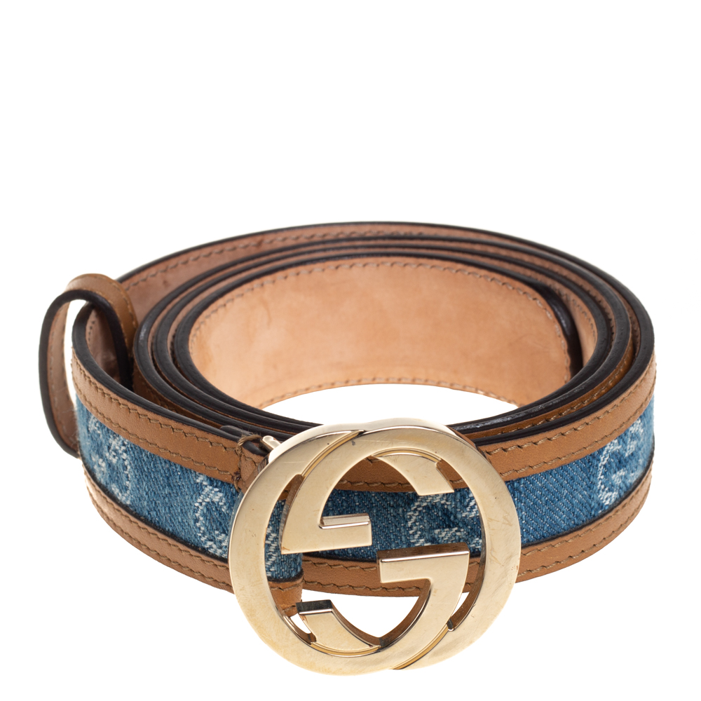 

Gucci Blue GG Denim and Leather Trim Interlocking G Buckle Belt