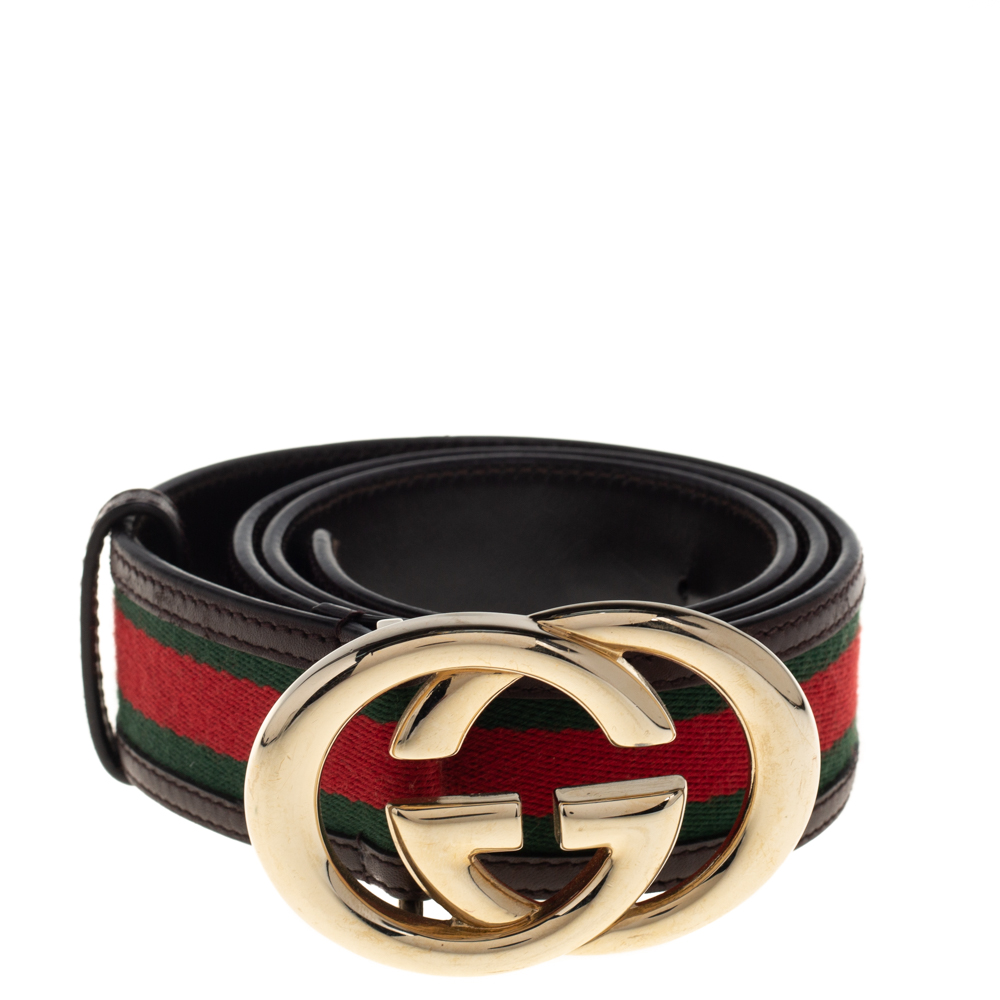 

Gucci Brown Leather and Web Canvas GG Buckle Belt