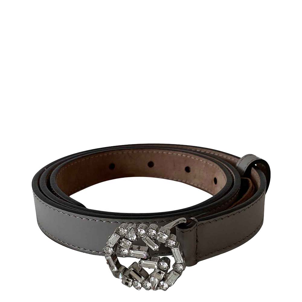 Pre-owned Gucci Black Leather Crystal Embellished Interlocking G Buckle Belt 80 Cm