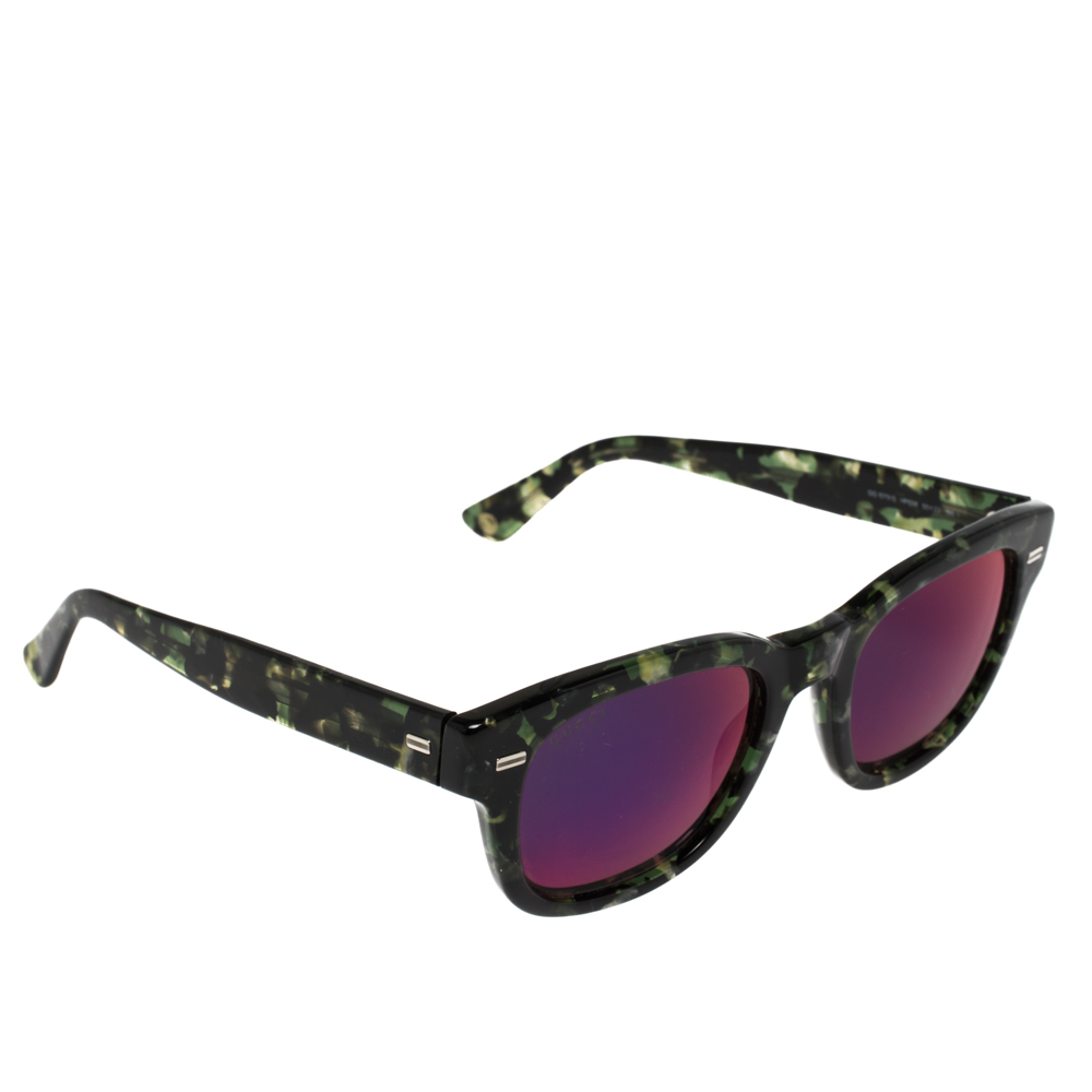 Pre-owned Gucci Green Tortoiseshell / Purple Mirrored Gg1079/s Wayfarer Sunglasses