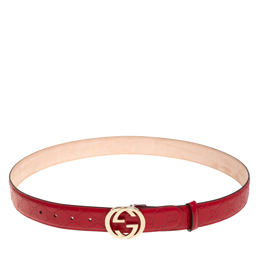 Pre-owned Gucci Red Signature Leather Belt 100 Cm
