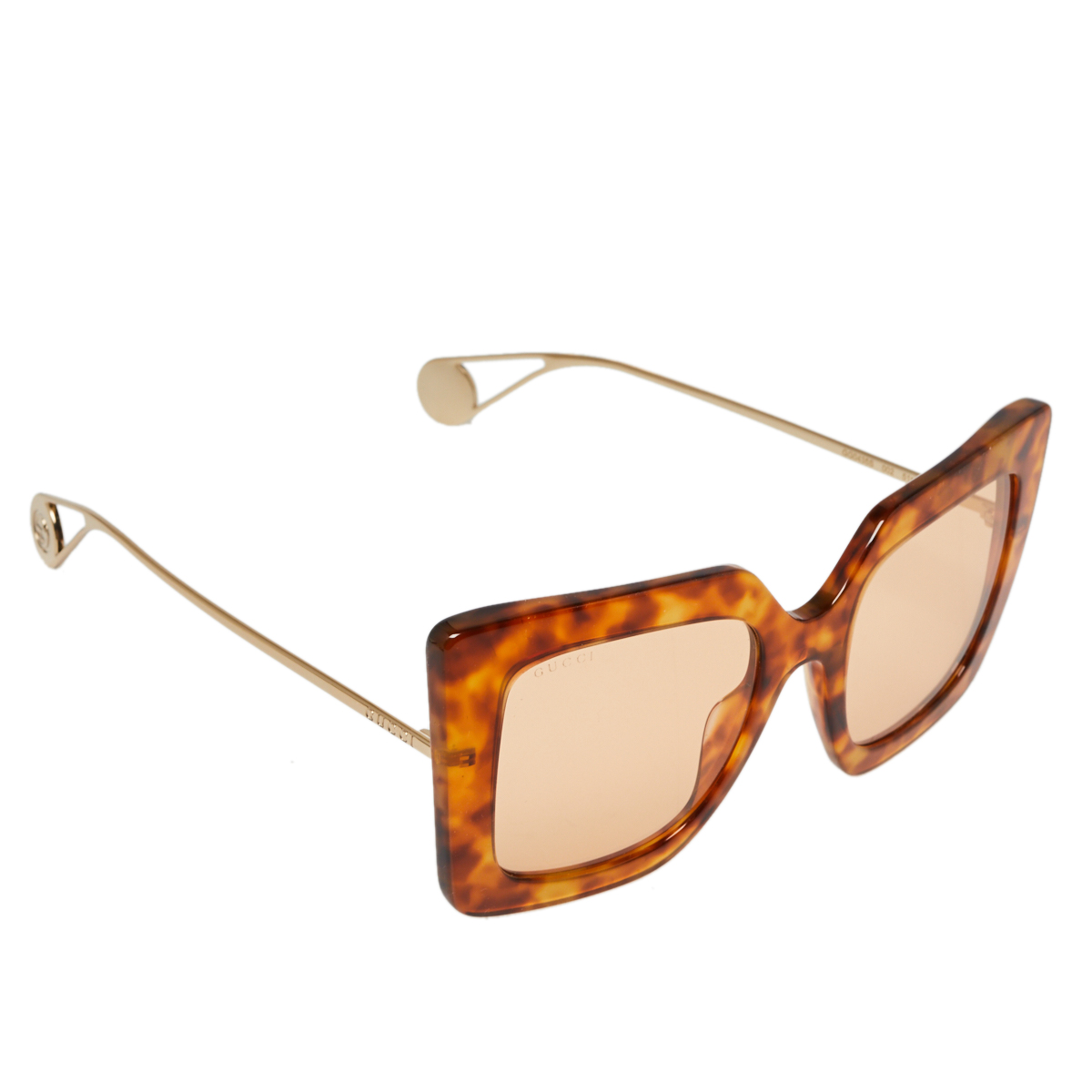 Pre-owned Gucci Brown Havana/ Orange Gg0435s Oversized Sunglasses