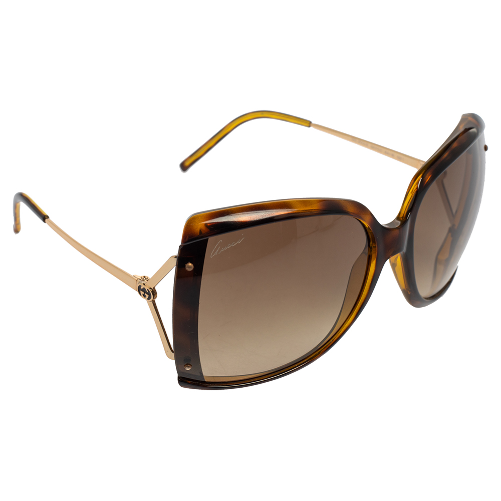 Pre-owned Gucci Tortoise Yellow/brown Gg3533/s Rectangle Sunglasses