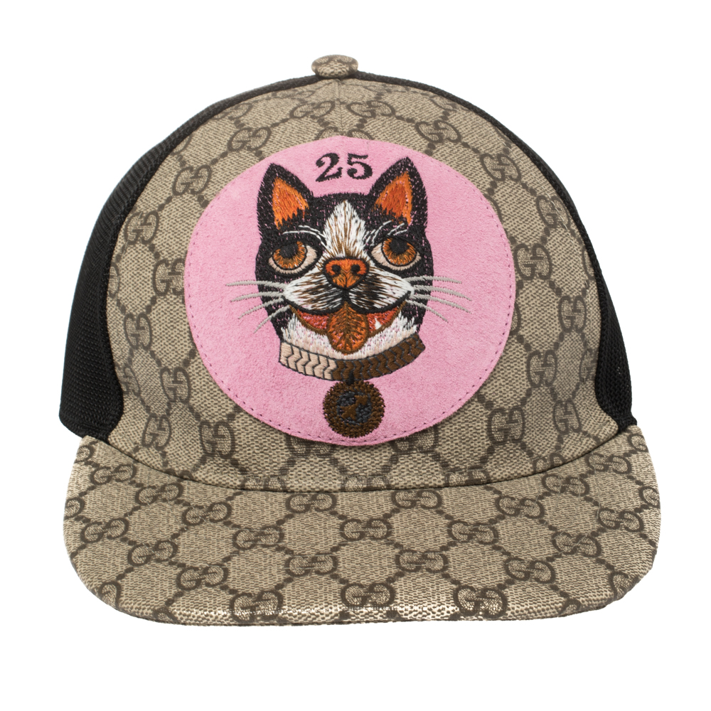 

Gucci Beige Supreme Monogram Bosco Applique Baseball Cap