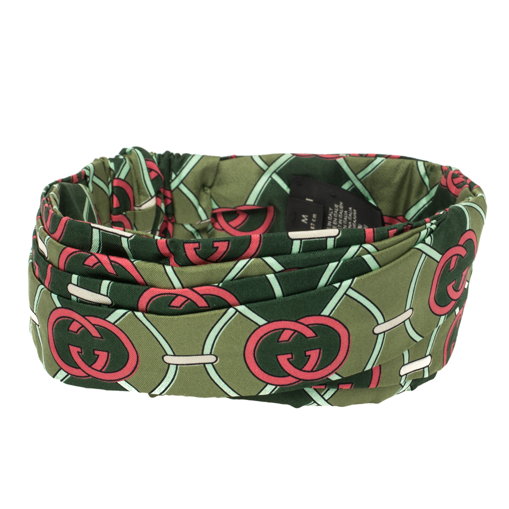 

Gucci Green Logo Print Wrap Silk Headband