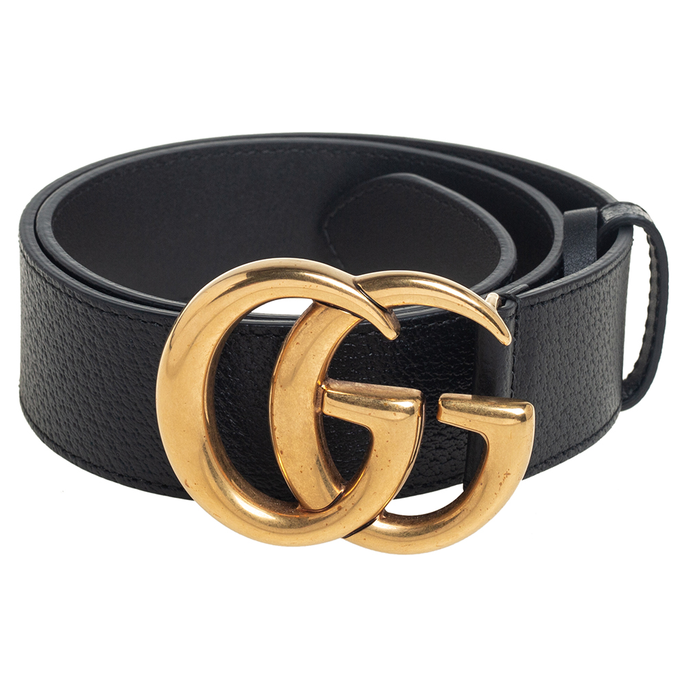 

Gucci Black Leather GG Marmont Buckle Belt