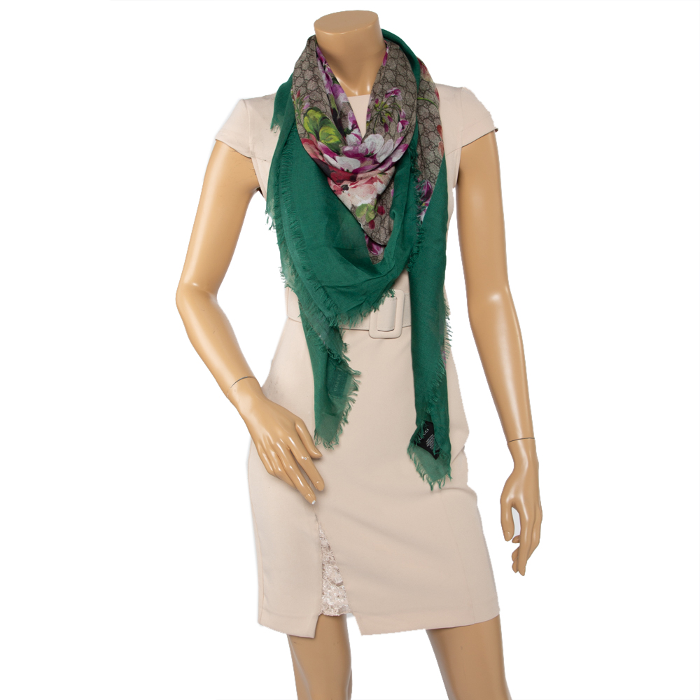 

Gucci Green GG Blooms Print Modal & Silk Scarf