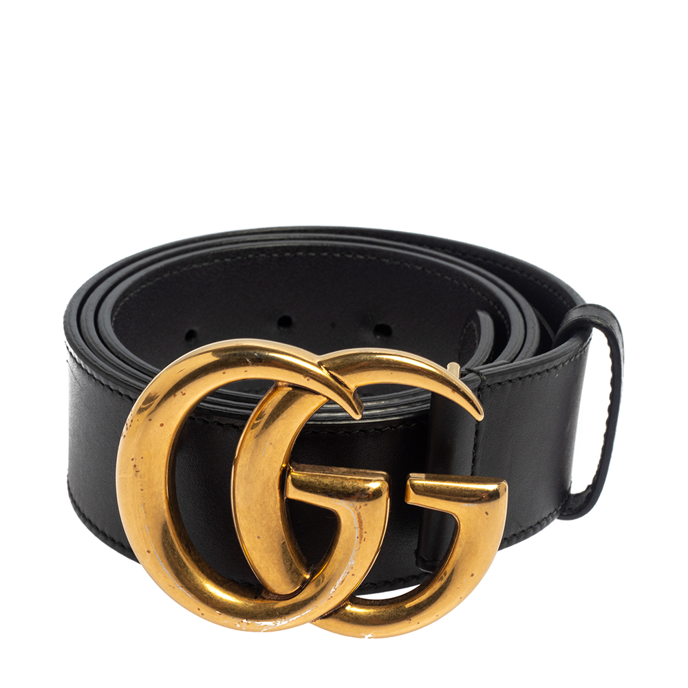 

Gucci Black Leather GG Marmont Buckle Belt