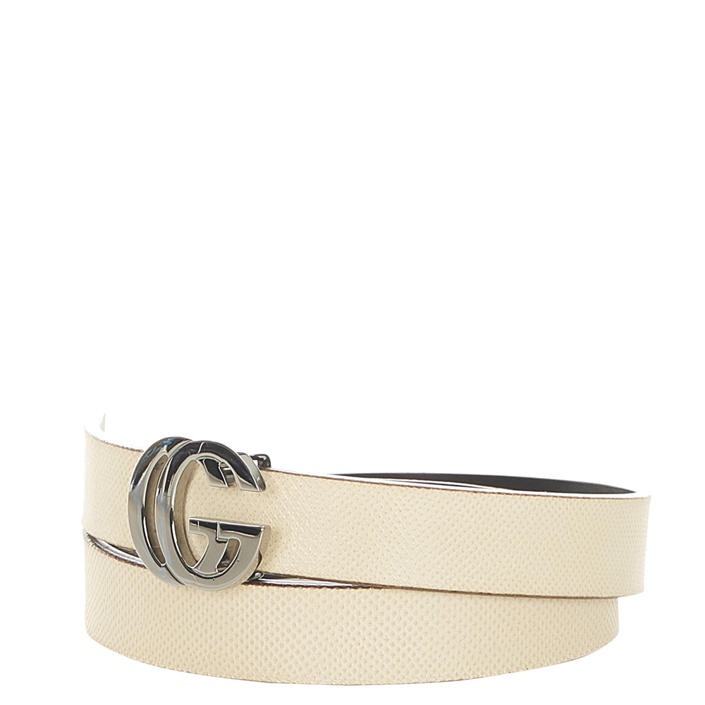 

Gucci White Leather GG Belt, Multicolor