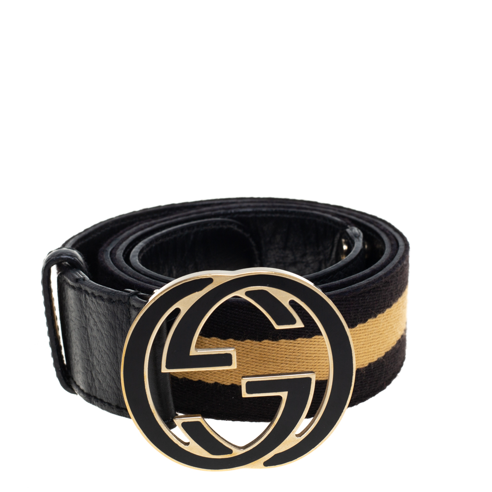 

Gucci Beige/Black Canvas and Leather Interlocking G Buckle Belt