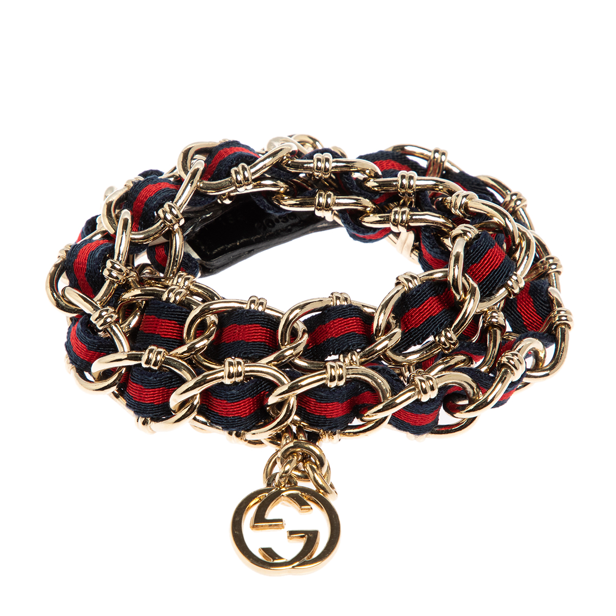 

Gucci Red/Blue Fabric Web Chain Belt Size