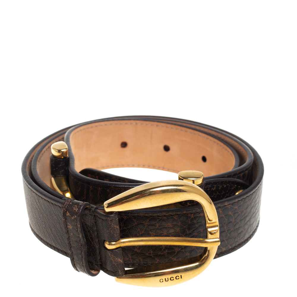 

Gucci Dark Brown Distressed Leather Horsebit Detail Buckle Belt