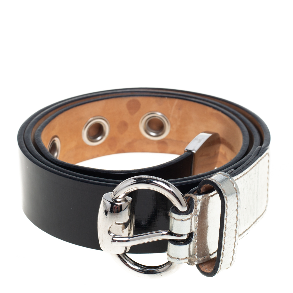 

Gucci Black/Silver Glossy Leather Buckle Belt