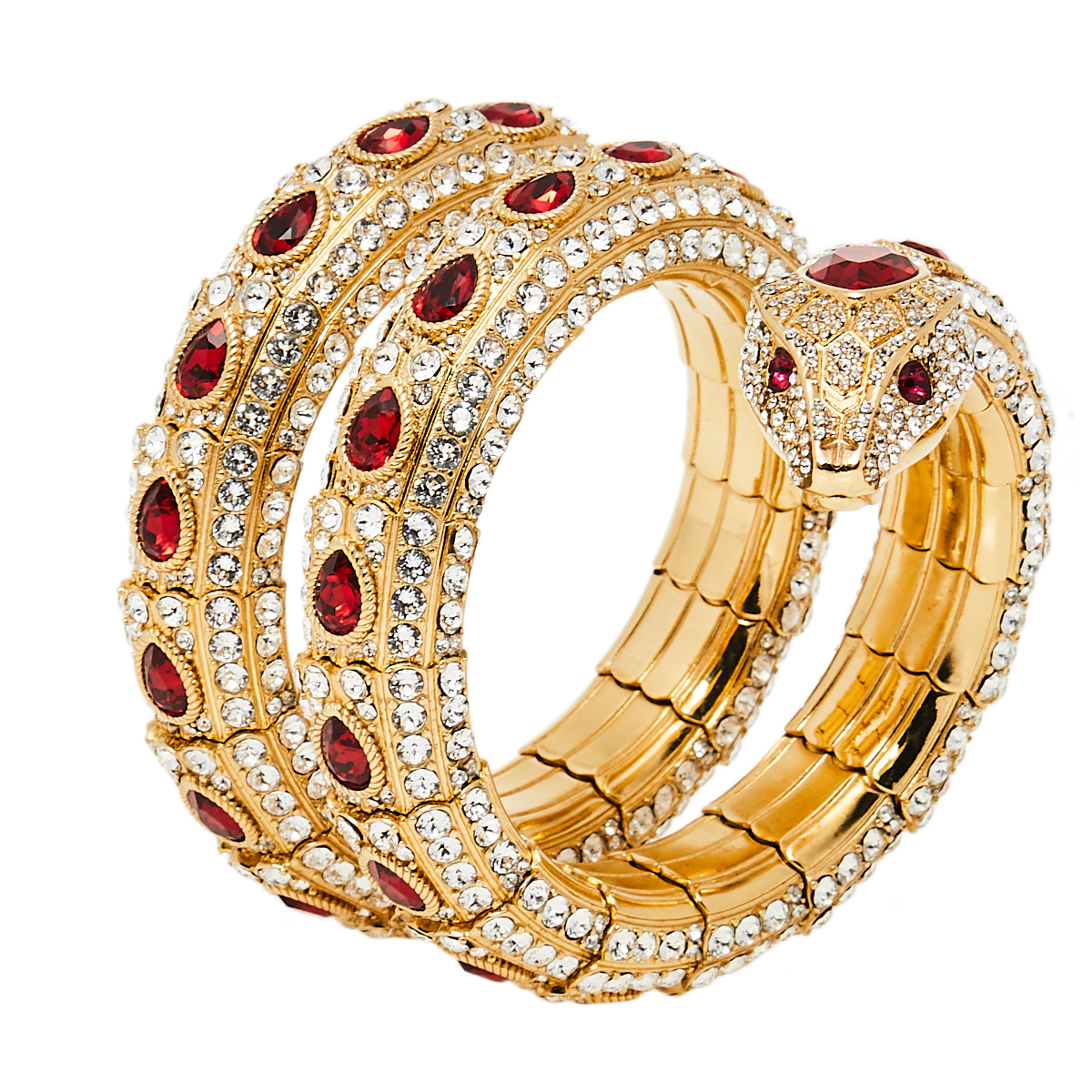 

Gucci Gold Tone Crystal Encrusted Triple Wrap Snake Bracelet