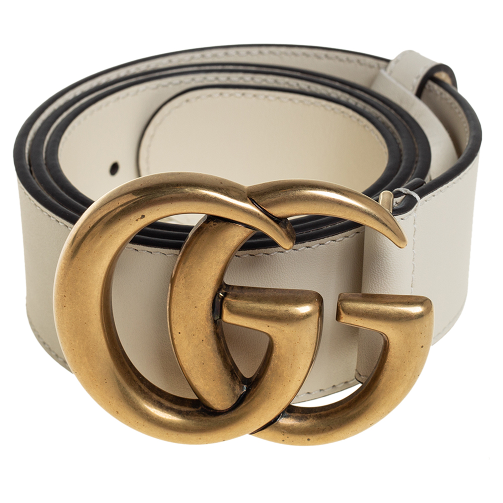 

Gucci Cream Leather GG Marmont Buckle Belt