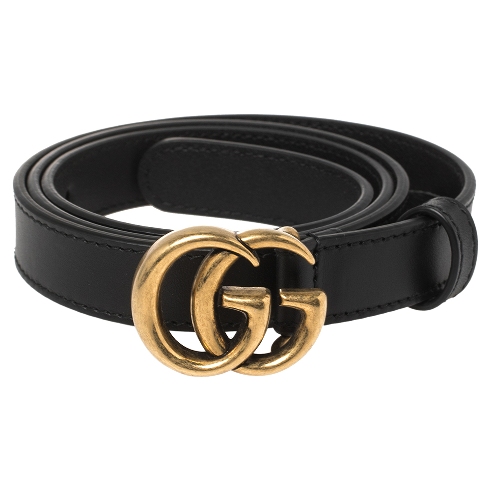 

Gucci Black Leather GG Marmont Slim Buckle Belt
