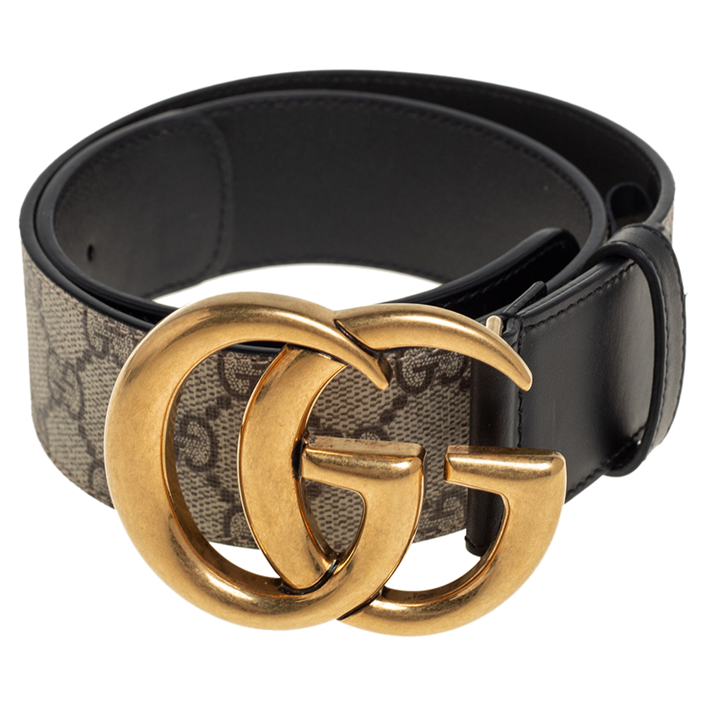 

Gucci Beige/Black GG Supreme Canvas and Leather Double G Buckle Belt