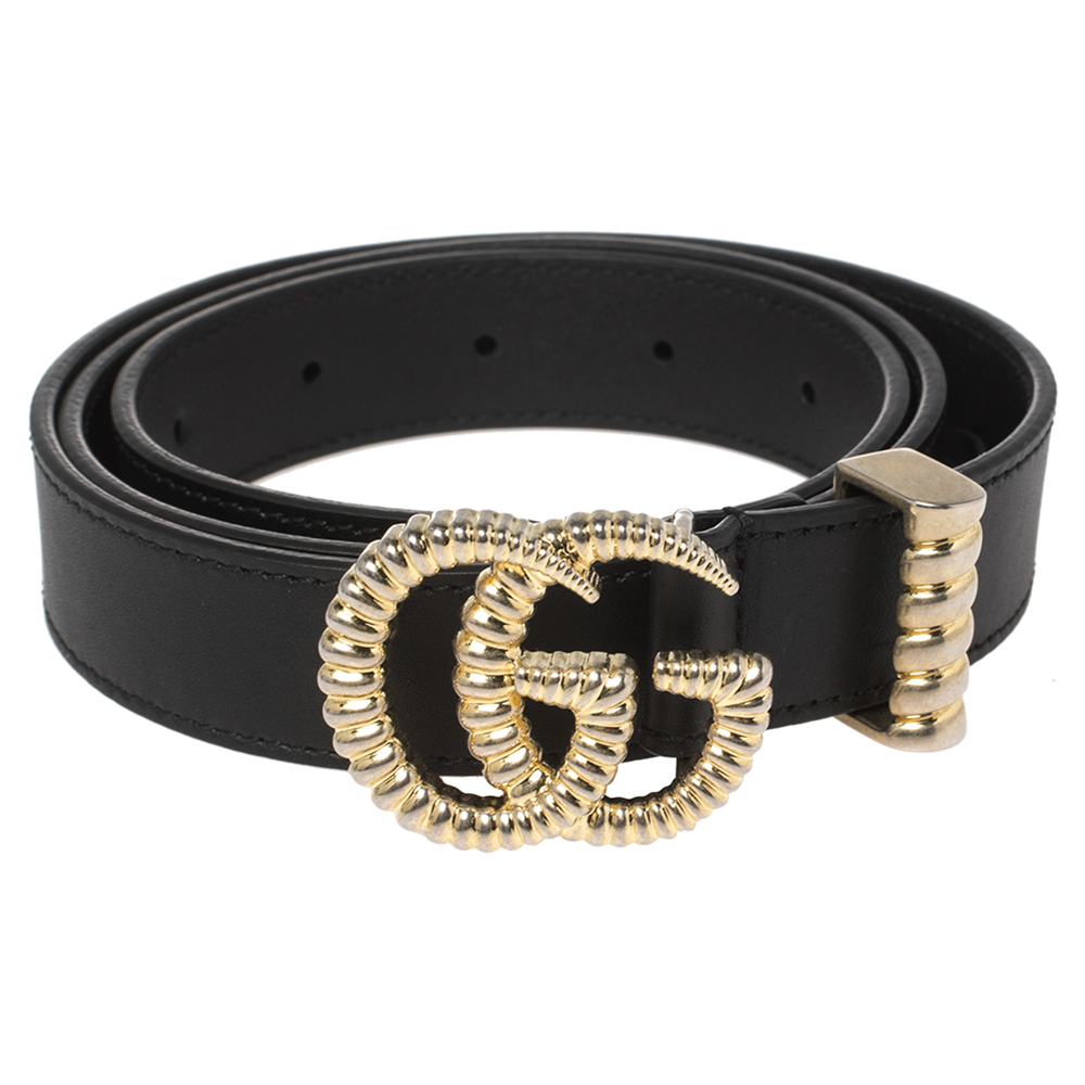 

Gucci Black Leather Torchon GG Buckle Belt