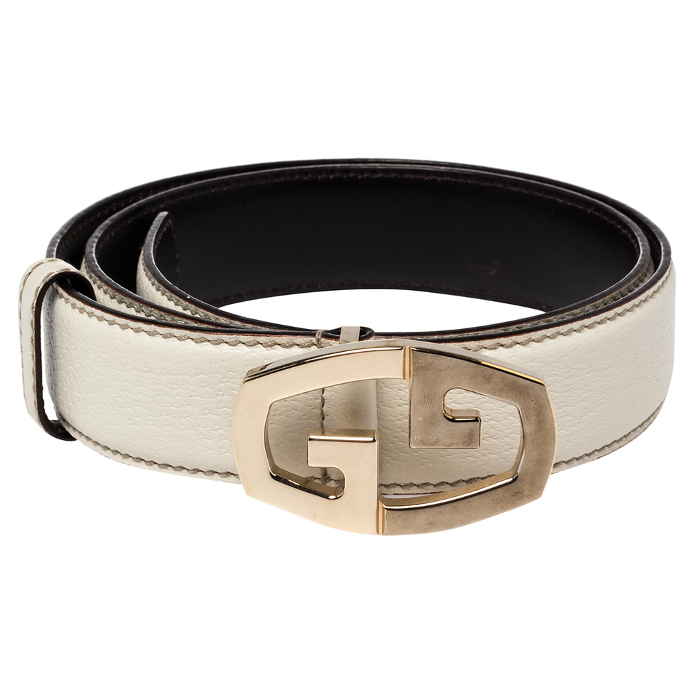 

Gucci White Leather Double G Buckle Belt