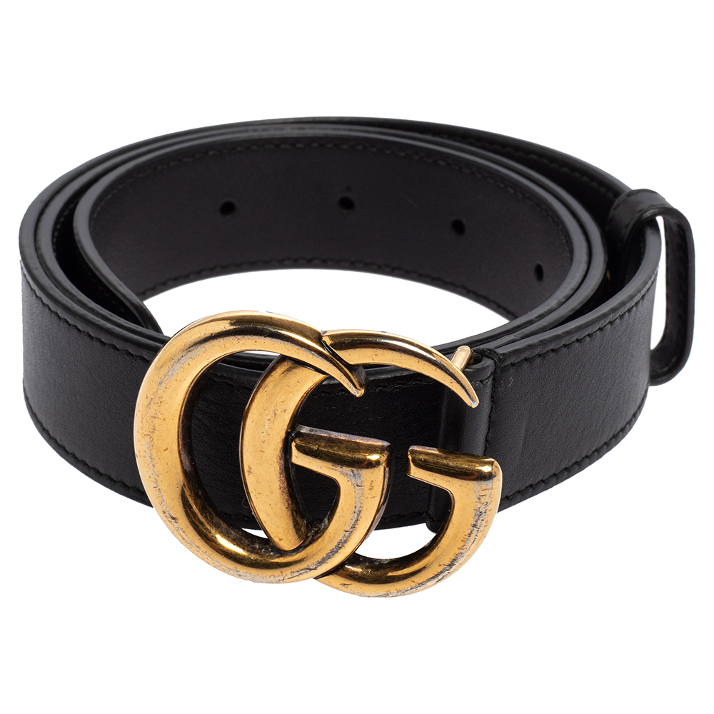 

Gucci Black Leather Double G Buckle Belt