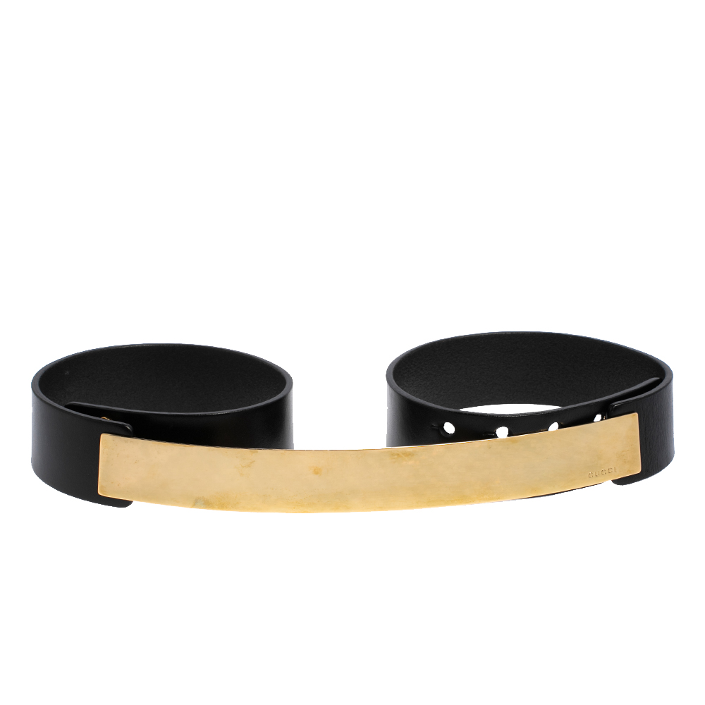 

Gucci Black Leather Gold Plate Waist Belt