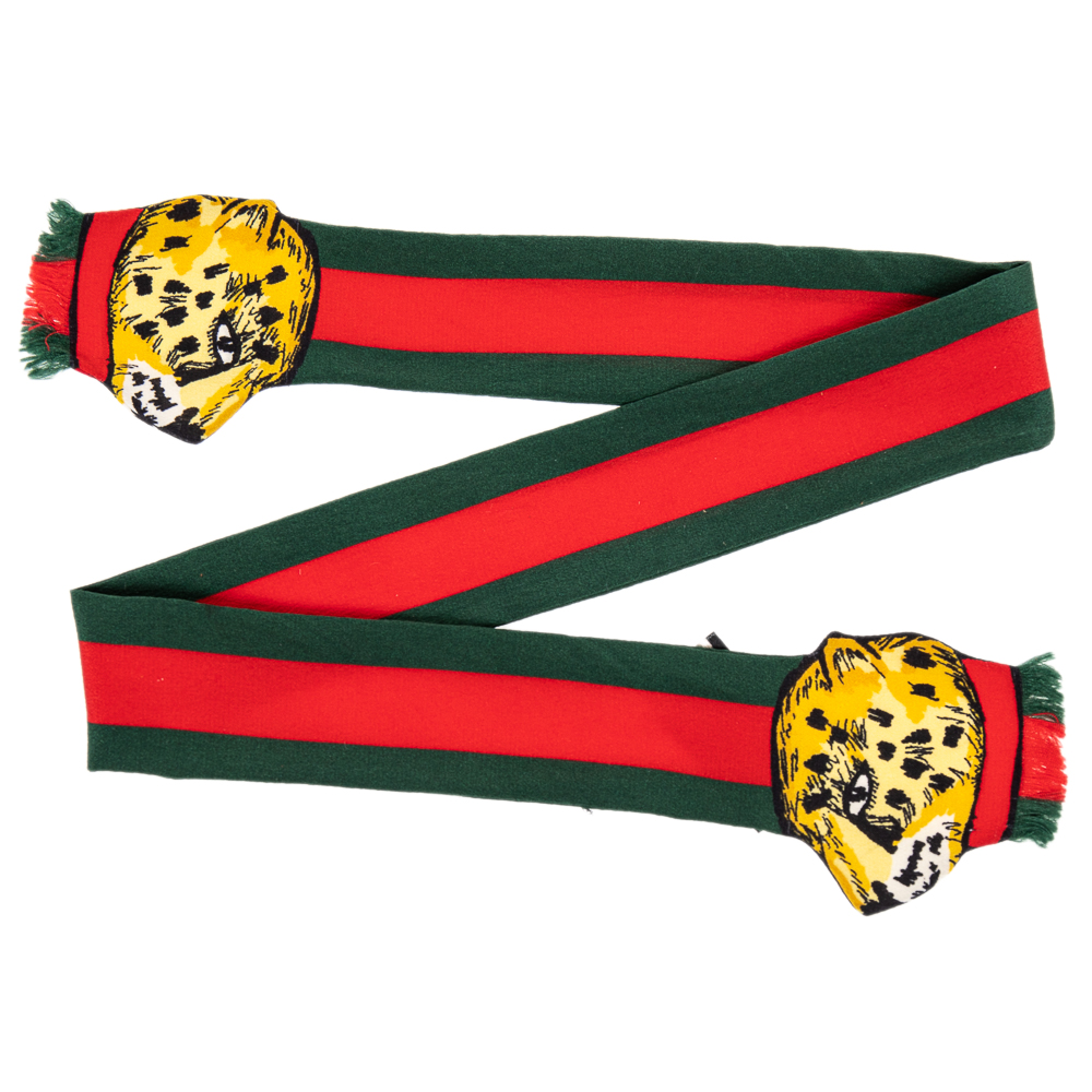 

Gucci Multicolor Web Striped Leopard Printed Frayed Edge Twilly