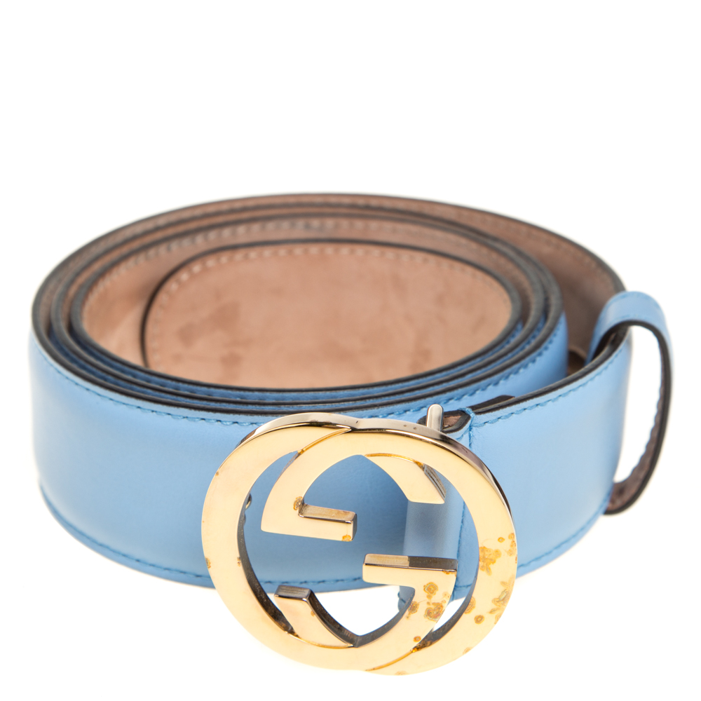 

Gucci Blue Leather Interlocking G Buckle Belt