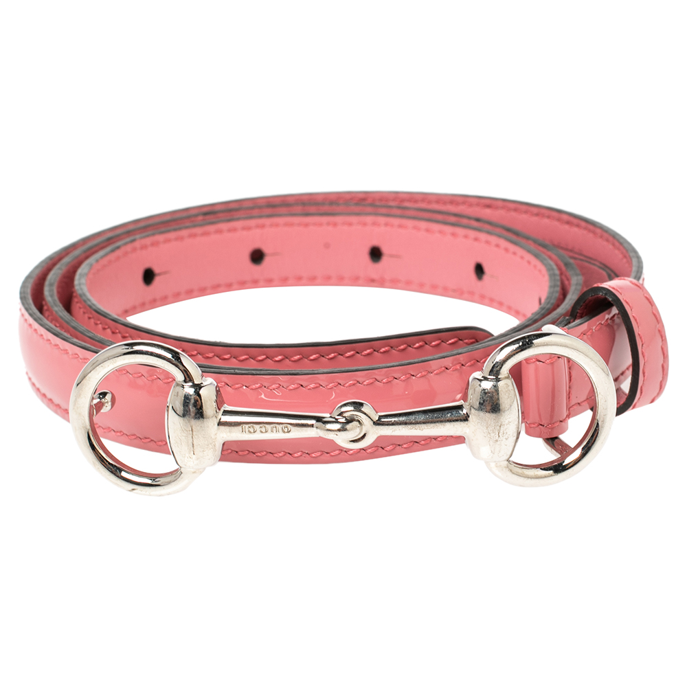 

Gucci Pink Patent Leather Horsebit Skinny Belt