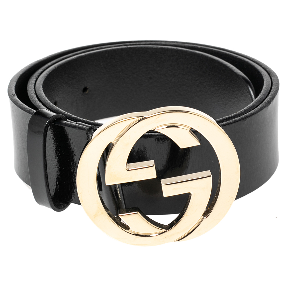 

Gucci Black Leather Interlocking G Buckle Belt