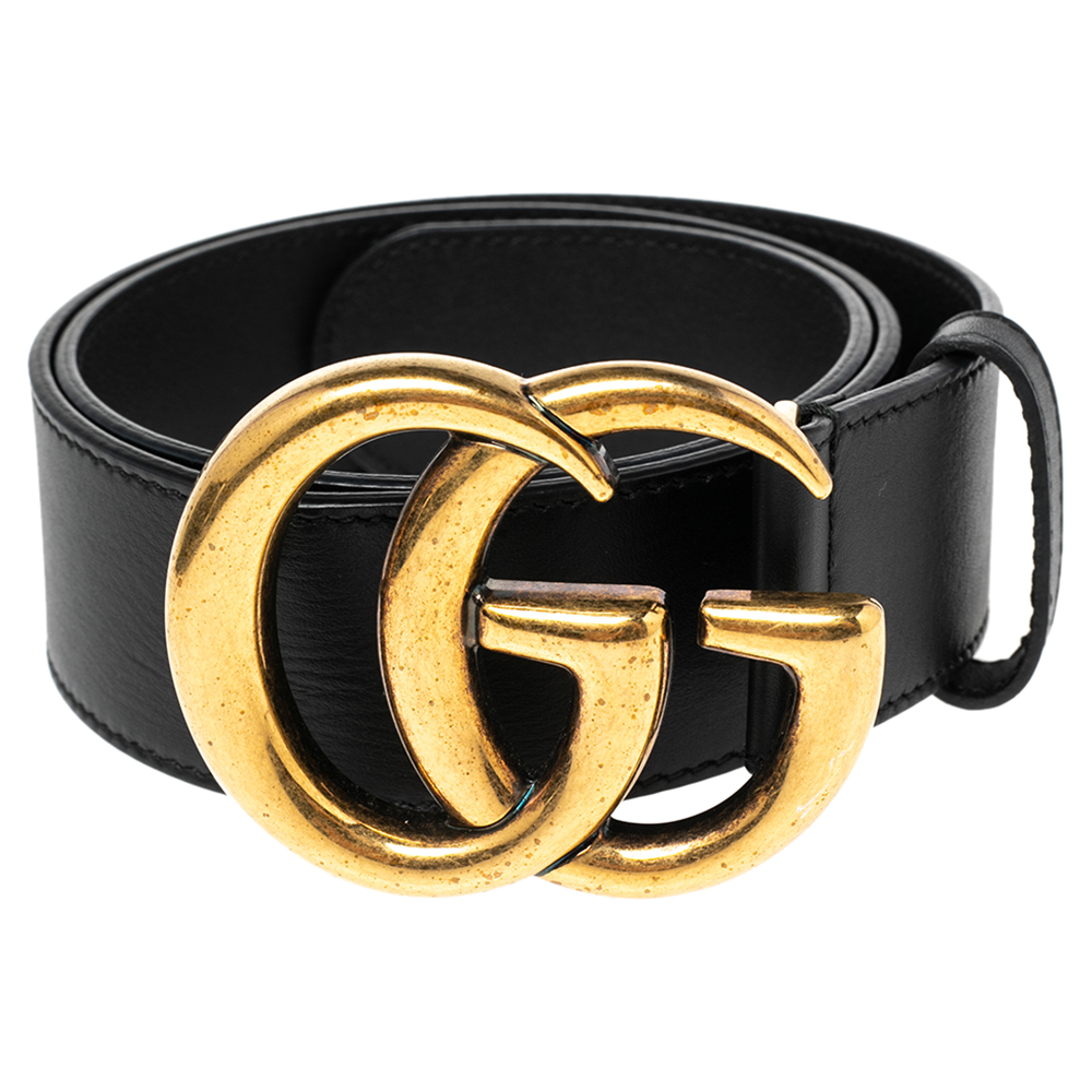 

Gucci Black Leather Double G Buckle Belt